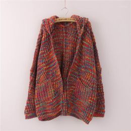 Maglioni da donna Donna 2022 Autunno e inverno Corea Dongdaemun Trend maglione Allentato di grandi dimensioni Color Flower Line Cardigan con cappuccio