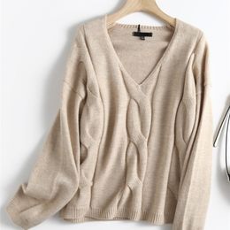 Women's Sweaters Tangada Women Twist Woollen Knitted Sweater Jumper V Neck Female Elegant Oversize Pullovers Chic Tops 6D110 220920