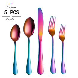 5pcs/set Cutlery Knife Flatware set Stainless Steel Tableware Dinnerware Fork Spoon Teaspoon