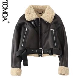 Women's Fur Faux Fur KPYTOMOA Women Fashion Thick Warm Faux Shearling Jacket Coat Vintage Long Sleeve Belt Hem Female Outerwear Chic Tops 220919