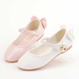 Sneakers Girl Leather Shoes Kids s Princess Flat Cute Casual Solid Color Bowtie Shoe Baby Breathable 220920