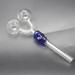 Double Oil Burner Smoking Pipe with Skull shape Tube Blue Colour