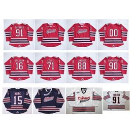 Gla OHL Oshawa Generals Jersey 91 John Tavares 2 Bobby Orr 15 Matt Hore 88 Eric Lindros 4 Michael Del Zotto Red Blue White Hockey Jerseys