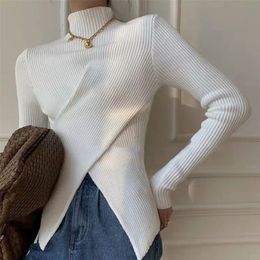 Women's Sweaters Half Turtleneck Knitted Bottoming Top For Women Autumn Winter Slimming Niche Hem Slit Sweater Pullover 220920