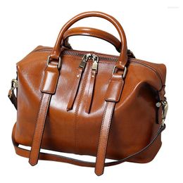 Evening Bags 2022 Vintage Women Shoulder Bag Oil Wax Genuine Leather Boston Ladies Handbags Sale With