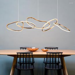 Pendant Lamps Post Modern Stainless Steel Led Lights Lustre Gold Rings Lamp Villa Dining Room Adjustable Suspend