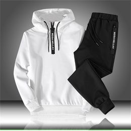 Men's Tracksuits Sets Tracksuit Men Autumn Winter Hooded Sweatshirt Drawstring Outfit Sportswear Male Suit Pullover Two Piece Set Casual 220919