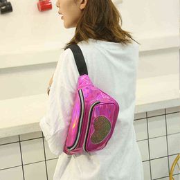 Yorai Women Bum Bag Laser Belt Holographic Fanny Pack Designer Hip Cute Love Waist Packs Phone Pouch For party Travel J220705