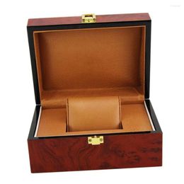 Watch Boxes Wine Red Natural Wooden Jewelry Wristwatch Display Box Showcase Mens Birthday Gift