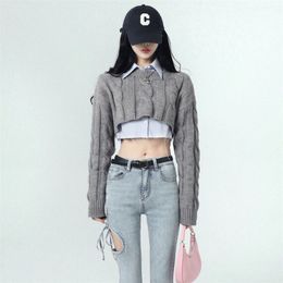 Women's Sweaters Set sweater women's early spring lazy style loose outer wear retro short knitted sweater top twopiece set 220920
