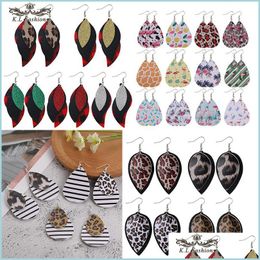 Dangle Chandelier Women Fashion Pu Leather Earring Personalised Design Leopard Zebra Stripes Miti-Layer Jewellery Statement Hook Dangl Dhsyx