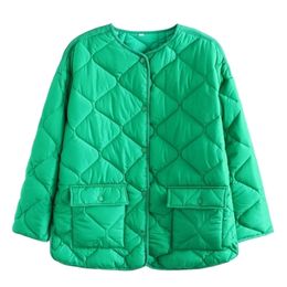 Women's Down Parkas Jacket Bomber Coat Green Outwear Casual Loose Outerwear Solid Long Sleeve Elegant Streetwear Vintage TRF 220919