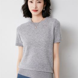 Women's Sweaters High Quality Women O Neck Short Sleeve Delicate Cashmere Sweater Pullover Solid Colour 220920