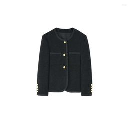 Jackets para mujeres 2022 Chaqueta de calidad superior de otoño para mujeres cuello redondo de mujer Corto elegante 24% Oficina de lana Lady Coat Femenina K1120