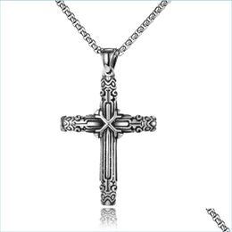 Pendant Necklaces Punk Cross Necklace Pendant For Men Boy With M Stainless Steel Chain Retro Jewellery C3 Drop Delivery 2021 Necklaces Dhvtp