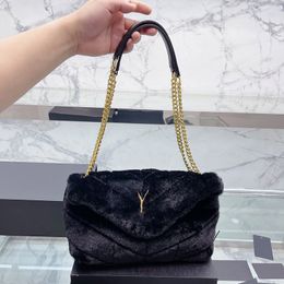 Terry Omuz Çantaları Tasarımcı Crossbody Çanta Şık Bayan Zincir Çantalar Klasik Kış Puffer Peluş Omuz Çantası Cüzdanlar Cüzdanlar 30cm