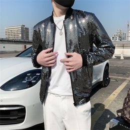 Men's Jackets Summer Sequined Bomber Jacket Men Shiny Sequins Long Sleeve Glitter Zipper Coat Hip Hop Night Club Stage Streetwear Coats 220919