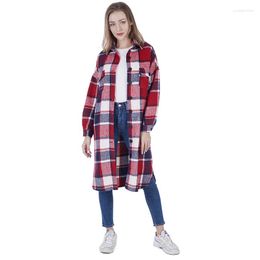 Women's Jackets Woman Clothes Autumn And Winter Lapel Side Slit Slim Women's Long Plaid Shirts Wool Sleeves Coats Fashion Clothing