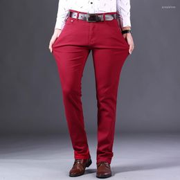 Men's Jeans Men's Men's Khaki Red Wine Classic Style Business Fashion Solid Colour Stretch Straight Denim Trousers Male Brand