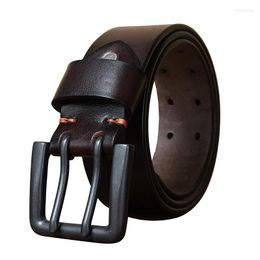 Belts Men's Genuine Leather Waist Belt Retro Casual Top Layer Double Needle Buckle Hand 4.3CM High Quality