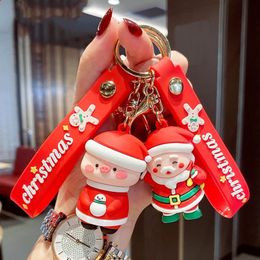 Party Favour Cartoon cute Santa Claus key chain soft rubber doll car key ring Pendant Fashion Bag Ornament Accessori Keychain Christmas Gift RRE14325