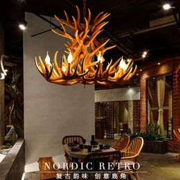 Chandelier Crystal Retro Resin Antler Pendant Living Room Restaurant Bar E14 Industrial Buck Deer Horn Lights House Decoration Fixtures