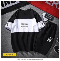 Men's Tracksuits Men's Summer Tracksuit Men Youth Casual Fashion Man O-neck Patchwork Letter Track Suit Male Jogger Sets Streetwear