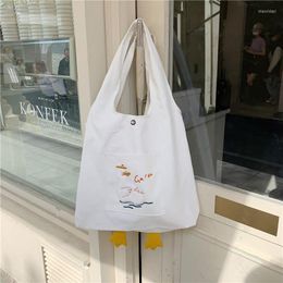 Evening Bags Casual Canvas Shoulder Bag 2022 Korean Fashion Creative Plush Duck Tote For Women Cute White Shopper