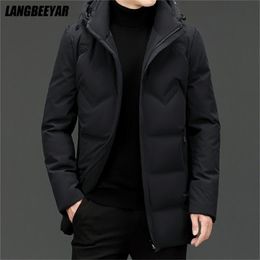 Men's Down Parkas High End Brand Casual Fashion Long 90% Mens Duck Jacket With Hood Black Windbreaker Puffer Coats Winter Clothes 220919