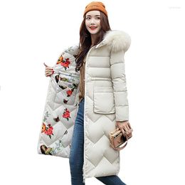 Women's Trench Coats Women's Autumn Two Sides Can Be Wore Women Winter Jacket Arrival With Fur Hooded Long Coat Cotton Padded Warm