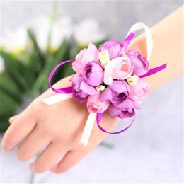 Decorative Flowers 5pcs Wrist Corsage Bridesmaid Sisters Hand Artificial Bride For Wedding Dancing Party Decor Bridal Prom