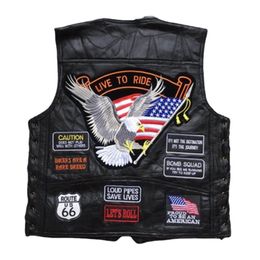 Men's Vests Four Seasons Sleeveless Jacket Leather Men Motorcycle Vest Embroidery Sheepskin Splicing Biker Waistcoat Male Classic Retro 220919