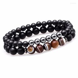 Charm Bracelets Lucky Gem Fashion Matte Striped Beads Mantra Prayer Buddha Bracelet For Women&Mens Hematite Pulseras Masculina