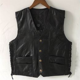 Men's Vests Men's Leather Stitching V-neck Vest Fashion Sheepskin Single-Breasted Vest 220919