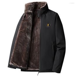 Men's Down Men's Big Size 5XL Classic Warm Parkas For Men Fleece Lined Thick Thermal Jackets And Coats Stand Collar Solid Color