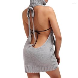 Women's Vests Women's Womens Dress Turtleneck Sexy Backless Sleeveless Pullover Knit Sweater 2022 Cosplay Party