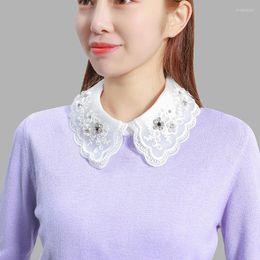 Bow Ties 2022 Chiffon Embroidery Floral Lace Fake Collars For Women White Shirt False Collar Half Lapel Detachable Faux Col Tie