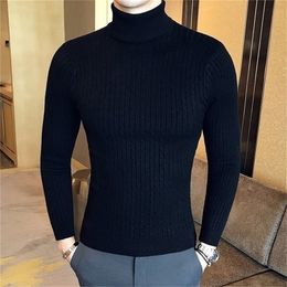 Mens Sweaters Solid Color Turtleneck Winter Longsleeved Warm Knitted Classic Casual Slim Men 220919