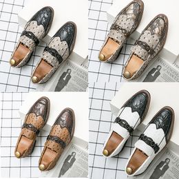 men shoes loafers metal buckle double color matching pointed toe flat heels fashion classic office professional comfortable slip-on casual shoes large size 38-46