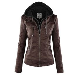 Women's Leather Faux Jacket Women Basic Coat Female Winter Motorcycle Suede PU Zipper Hoodies Outerwear 220919