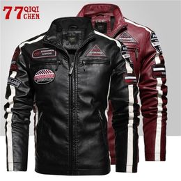 Men's Jackets Men's Motorcycle Leather Jacket Autumn Casual Patchwork Vintage Overcoat Biker PU Embroidery Bomber Zipper Fleece Jackets Male 220919