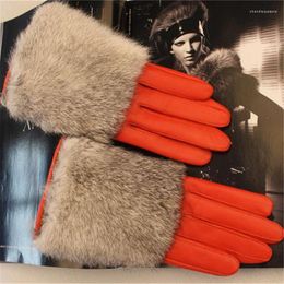Five Fingers Gloves Winter Real Natrual Fur Genuine Sheepskin Leather For Women AG-14