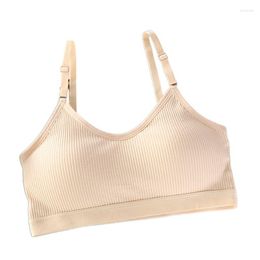 Bustiers & Corsets 40GC Women Young Girls Sport Training Bra Ribbed Striped Cotton Wrapped Chest Bralette Solid Colour Wire Free Beauty Back