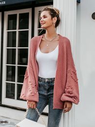 Women s Knits Tees Loose women knitted cardigans Oversized lantern sleeve heart crochet jumper Autumn winter female knitting cardigan coats 220919