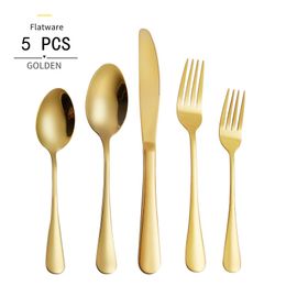 Wholesale 5pcs/set Cutlery Knife Flatware set Stainless Steel Tableware Dinnerware Fork Spoon Teaspoon