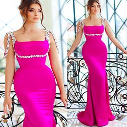 Aso 2022 Arabic Ebi Crystals Mermaid Prom Dresses Satin Sexy Evening Formal Party Second Reception Birthday Bridesmaild Gowns Dress ZK33