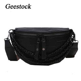 Geestock Women Fanny Pack Stone Pattern Waist Bag Pu Leather Thick Chain Crossbody Chest Female Belt Designer Handbag J220705