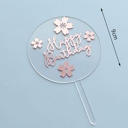 Festive Supplies Unique Design Acrylic Rose Gold And Transparent Happy Birthday Cake Topper For Party Decoration Decorting