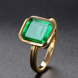 18K Gold Colour Natural Emerald Rings for Women Vintage Real Silver 925 Ring Mens Jewellery Brand Anniversary Party Gifts2433