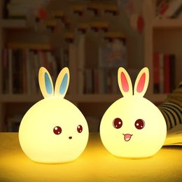 Keepsakes Baby Kids Night Light Kawaii Silicone Bunny Rabbit Lamp Tap Control Color Changing Breathing Lights For Children Funny Nighttime Buddy 2041 E3